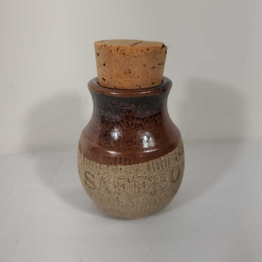 SAFFRON POTTERY JAR W/CORK