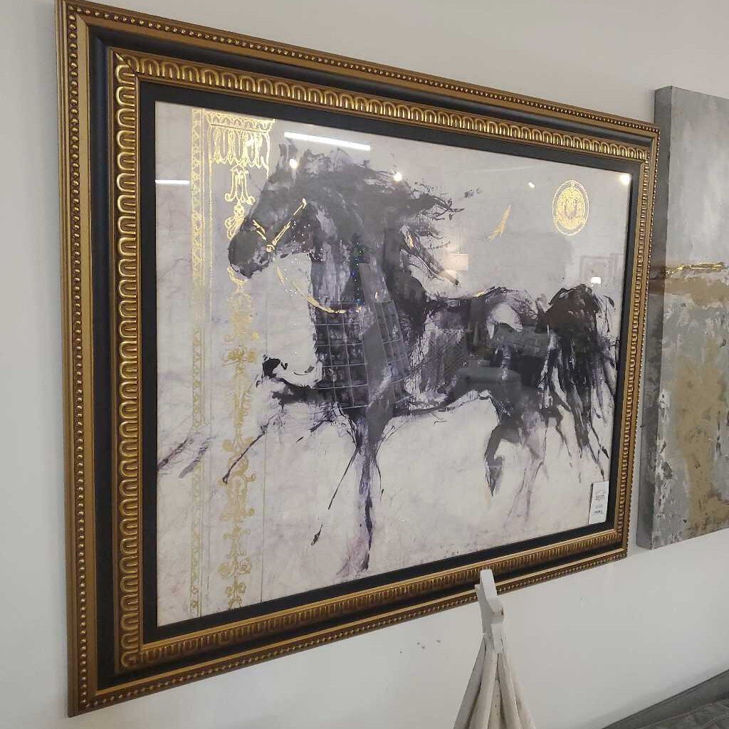 BLACK HORSE PRINT W/GOLD FRAME