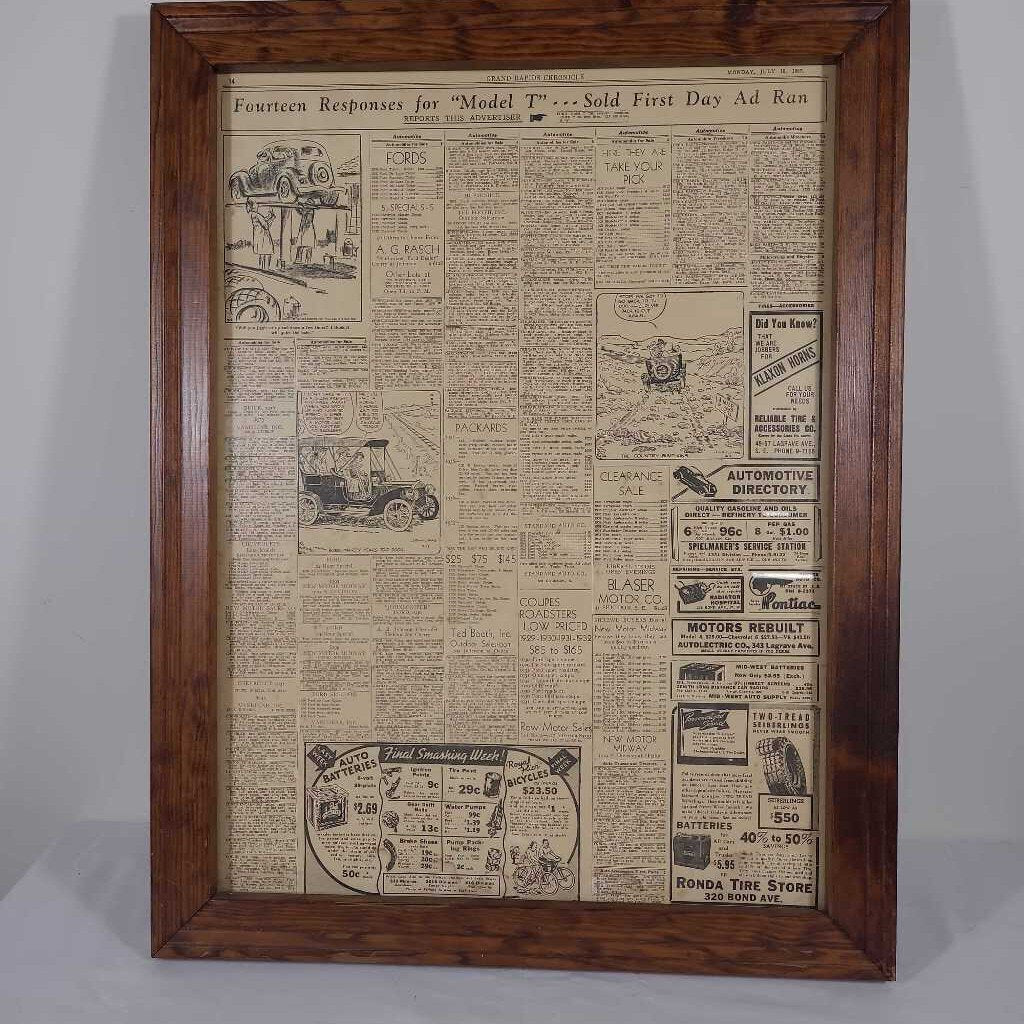 MODEL T FRAMED ADVERTISEMENT