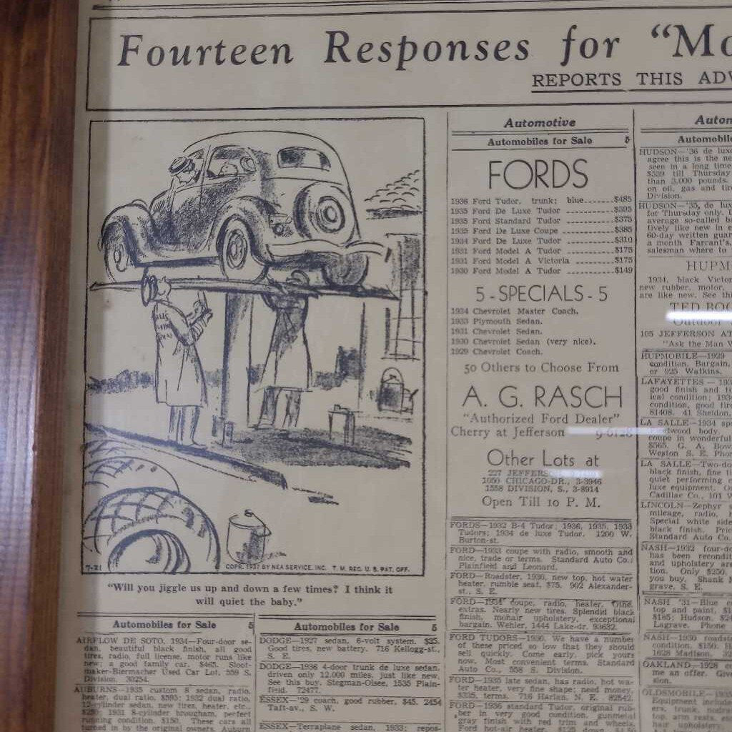 MODEL T FRAMED ADVERTISEMENT