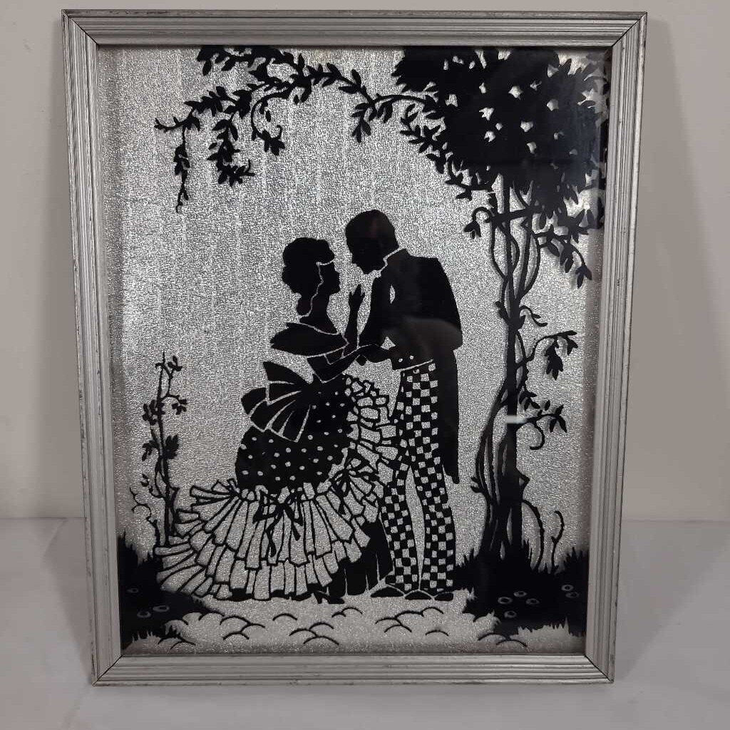 VTG REVERSE GLASS PAINTING W/FOIL BACKING~A