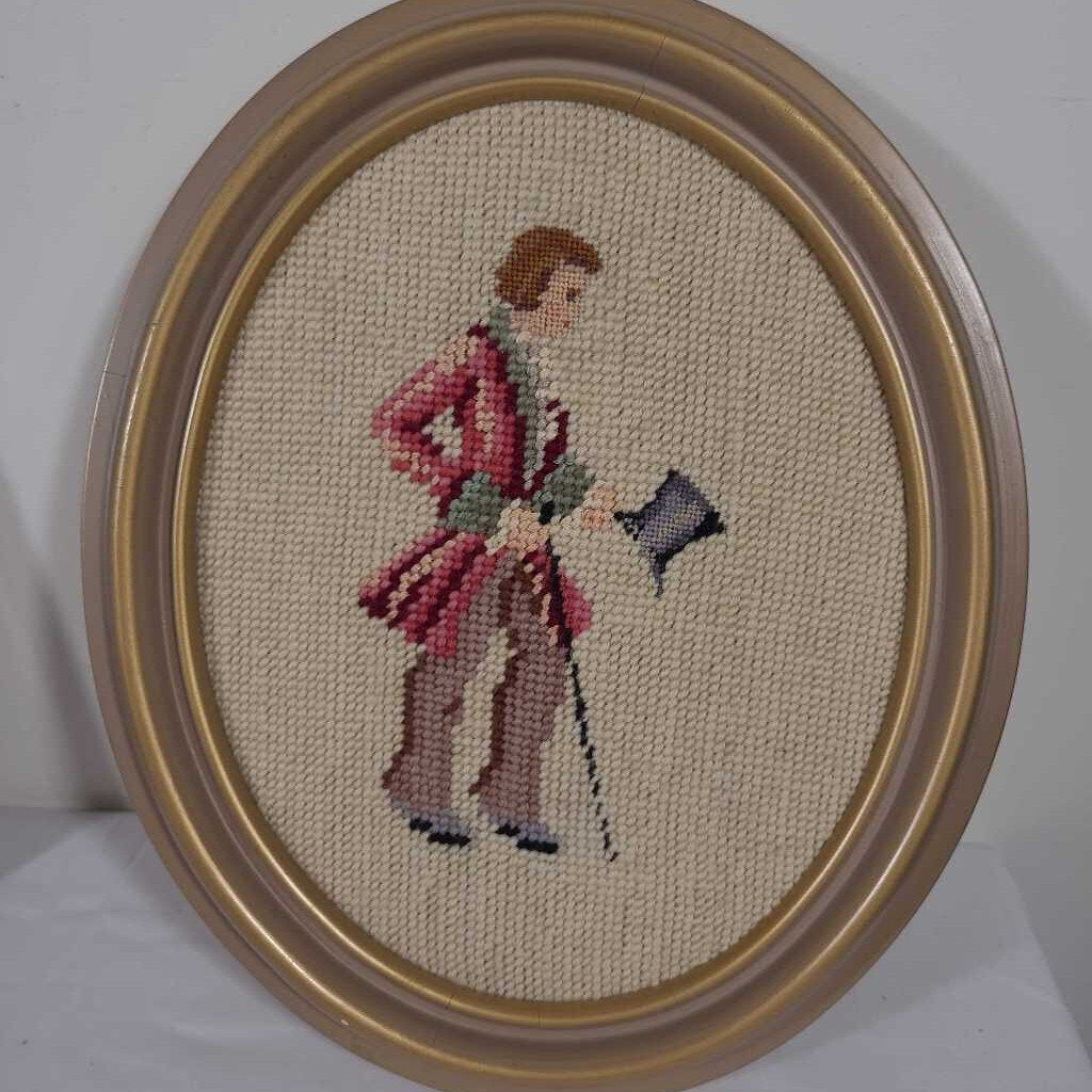 VTG NEEDLE POINT IN OVAL FRAME~MAN