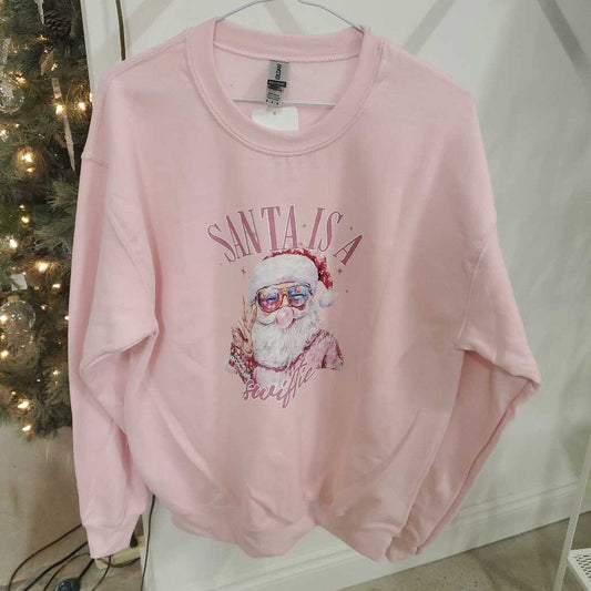 "Santa Is a Swiftie" M Light Pink Crewneck Sweater