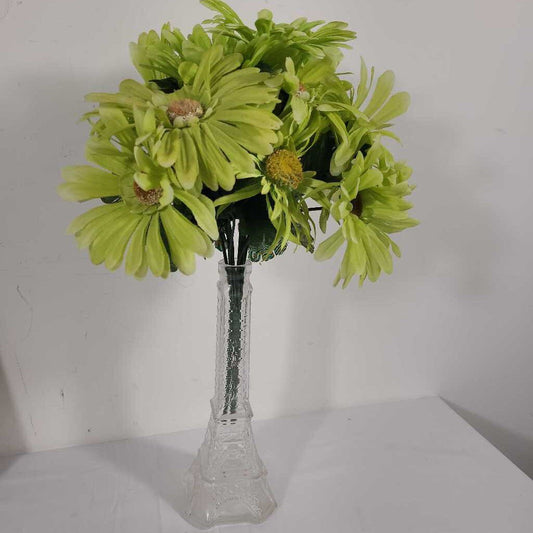 GLASS EFFILE TOWER W/GREEN DAISIES