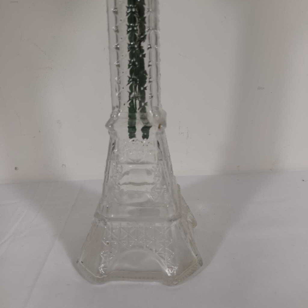 GLASS EFFILE TOWER W/GREEN DAISIES