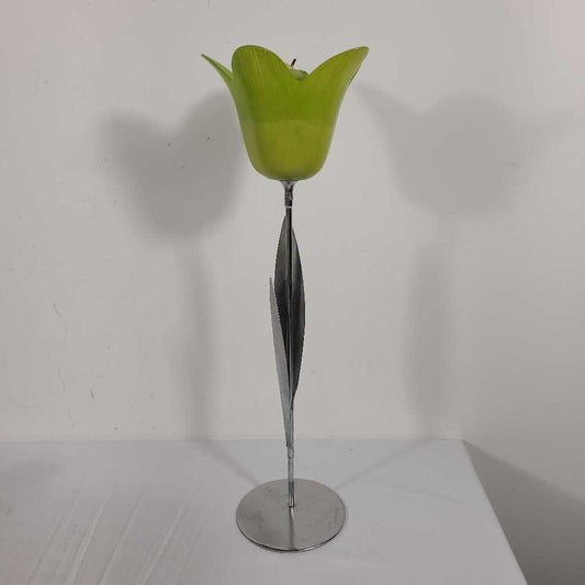 SILVER/GREEN TULIP CANDLE HOLDER