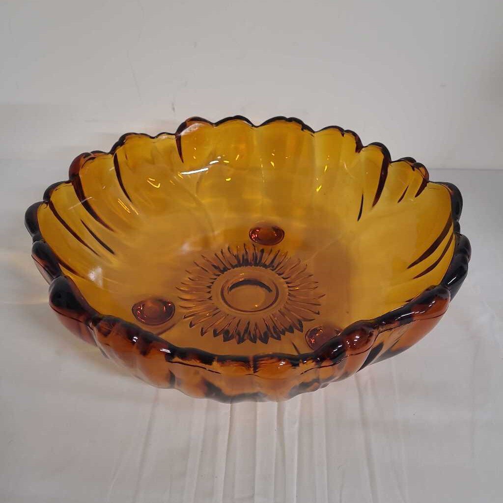 VTG INDIANA AMBER GLASS FOOTED BOWL