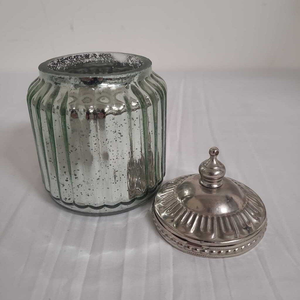 SILVER LID MERCURY GLASS COTTON BALL HOLDER