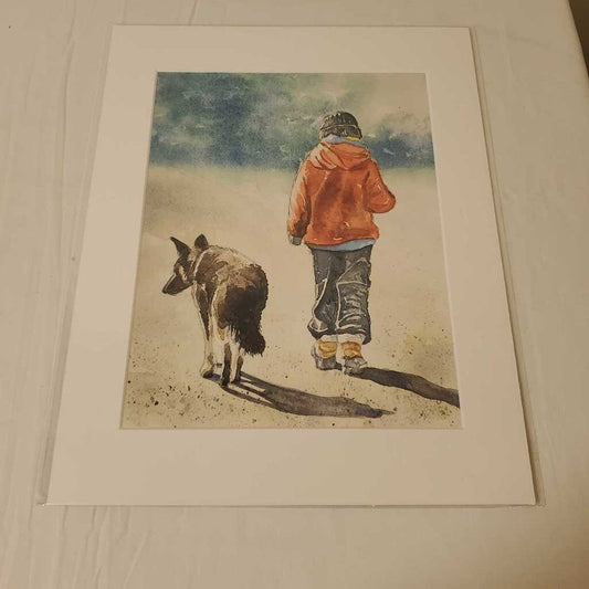 BOY W/DOG - WATER COLOUR PRINT