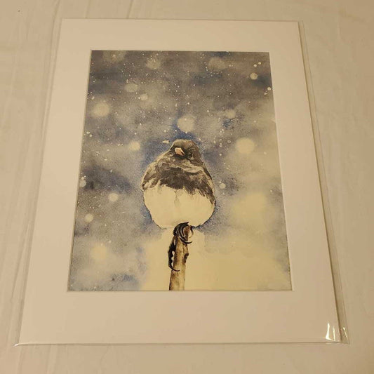 BIRD IN SNOW - WATER COLOUR PRINT