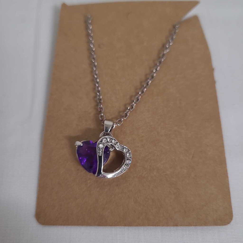 PURPLE STONE HEART NECKLACE