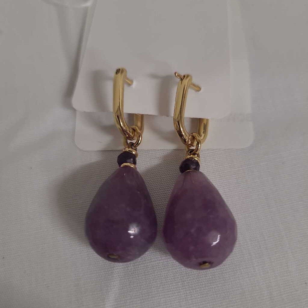 PURPLE DROP EARRINGS W/GOLD