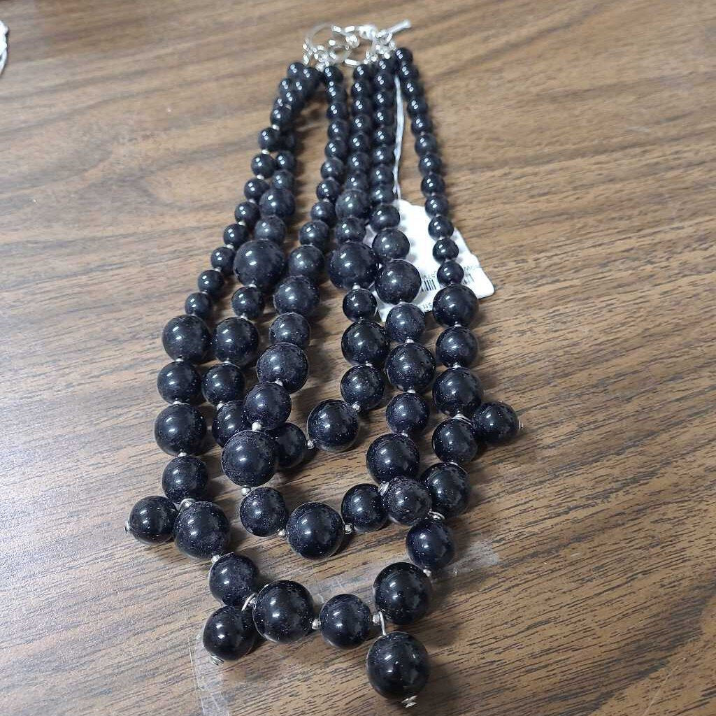 BLACK BEAD MULTI STRAND NECKLACE