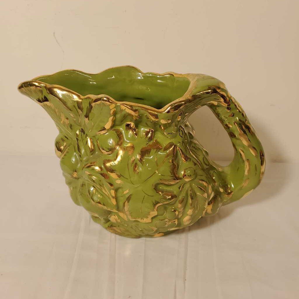 GREEN & GOLD GRAPE LEAF JUG