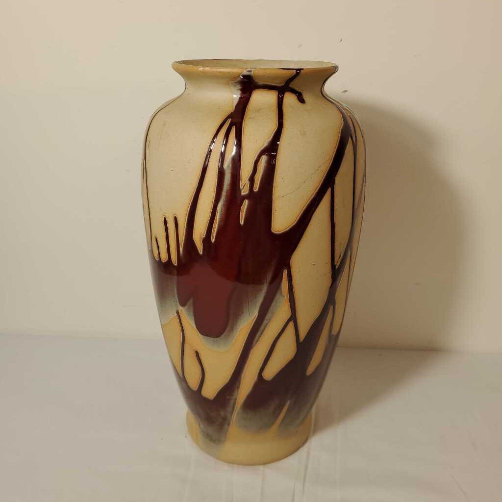 14" CERAMIC VASE WITH POURED GLAZE