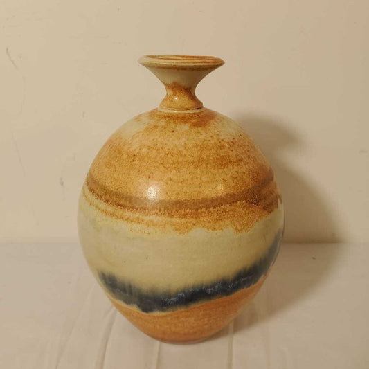 ORANGE/BLUE POTTERY BUD VASE