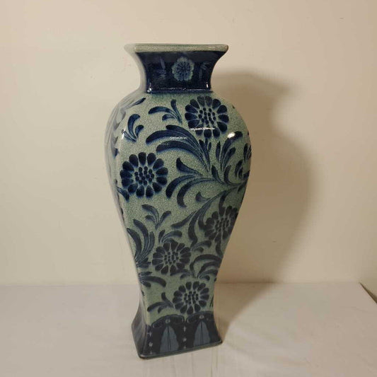 18.25" CRACKLE GLAZED BLUE VASE