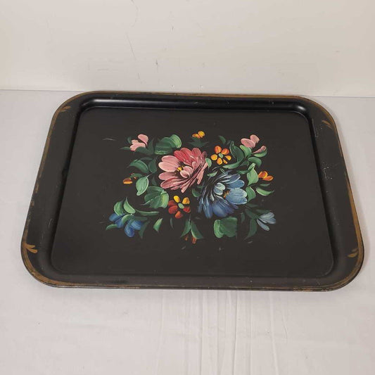 HAND PAINTED BLACK TIN TRAY