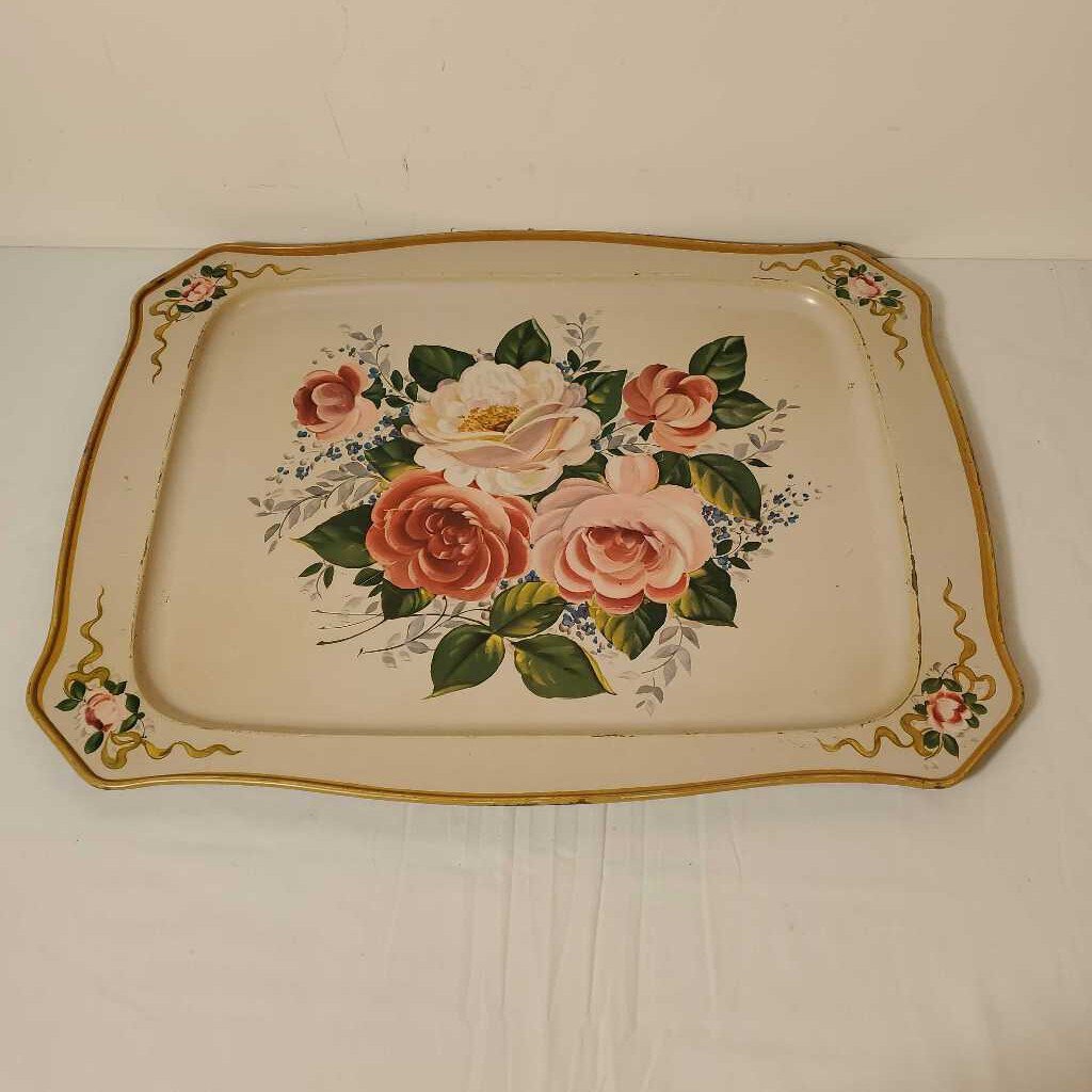 HAND PAINTED CREAM TIN TRAY