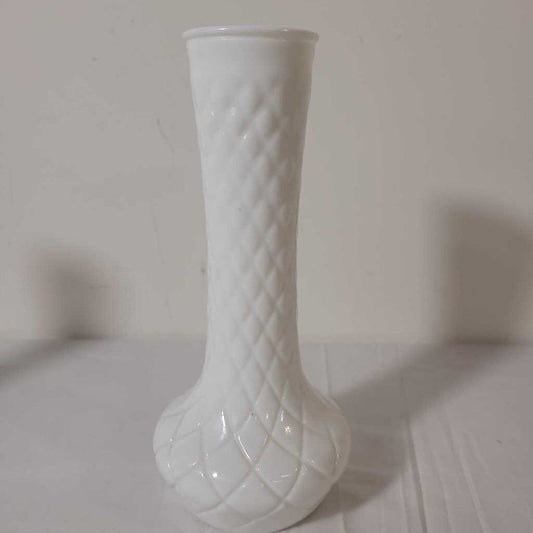 MILK GLASS VASE W/LONG NECK