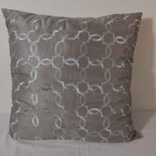 GREY SATIN PILLOW W/SILVER STITCHING