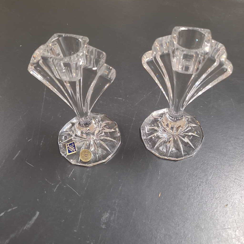 PAIR OF CRYSTAL CANDLE HOLDERS