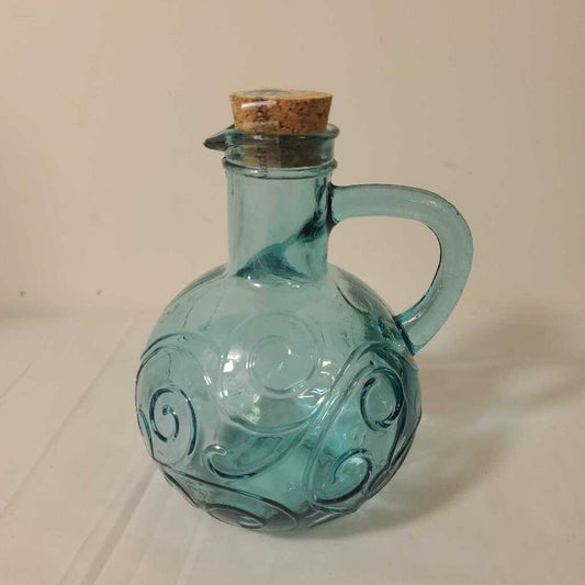 BLUE GLASS CRUET W/CORK STOPPER