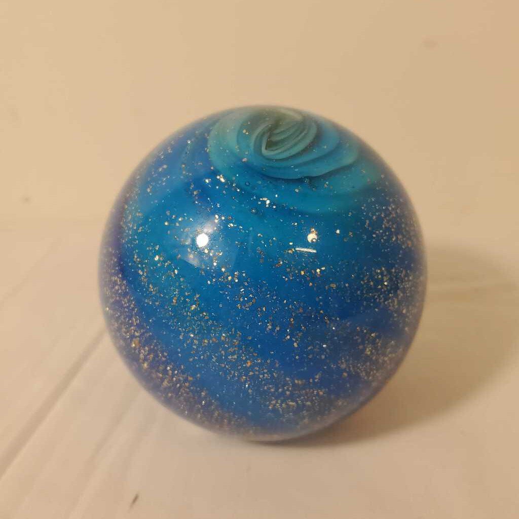 BLUE ART GLASS PAPERWEIGHT