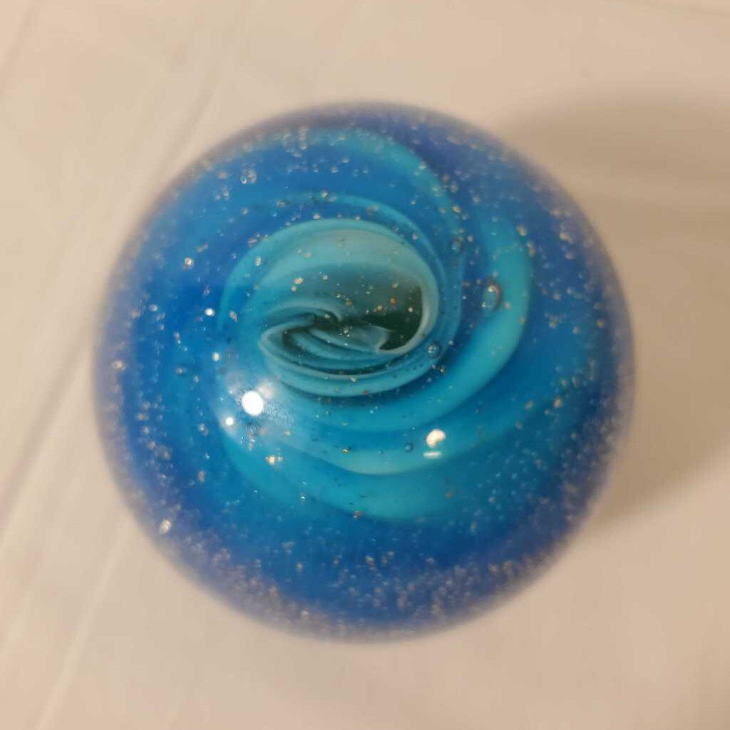 BLUE ART GLASS PAPERWEIGHT