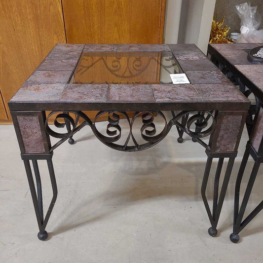 SLATE END TABLE W/GLASS INSERT