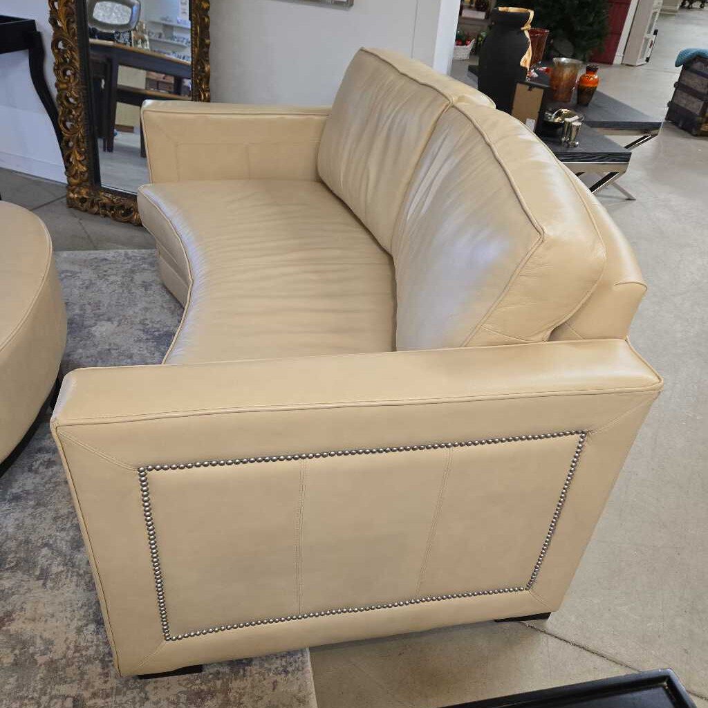 DECORIUM CURVED LEATHER LOVESEAT & OTTOMAN