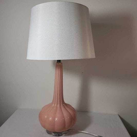 PINK GLASS LAMP W/SHADE