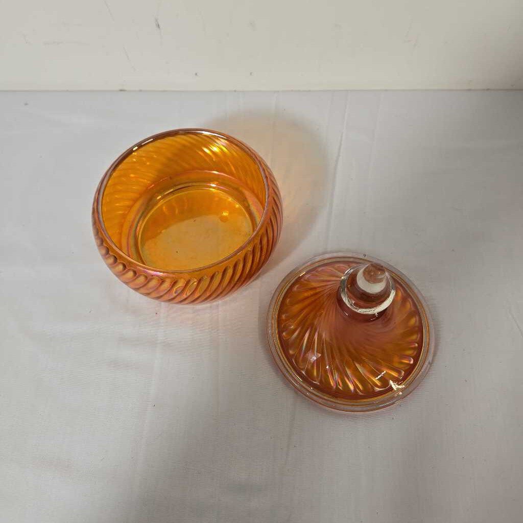 CARNIVAL GLASS LIDDED DISH