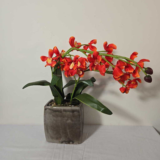 FAUX RED ORCHIDS IN POT