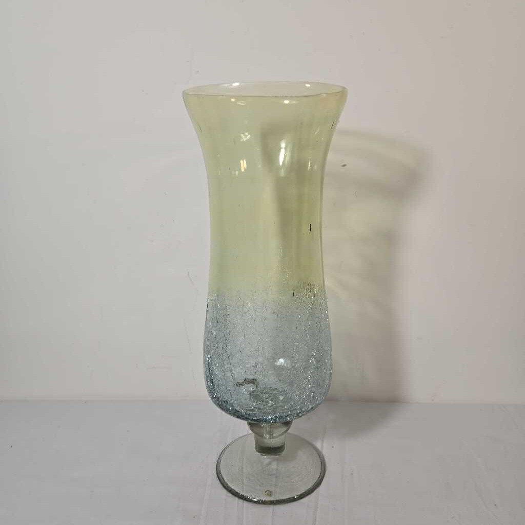 BLUE & YELLOW CRACKLE GLASS VASE