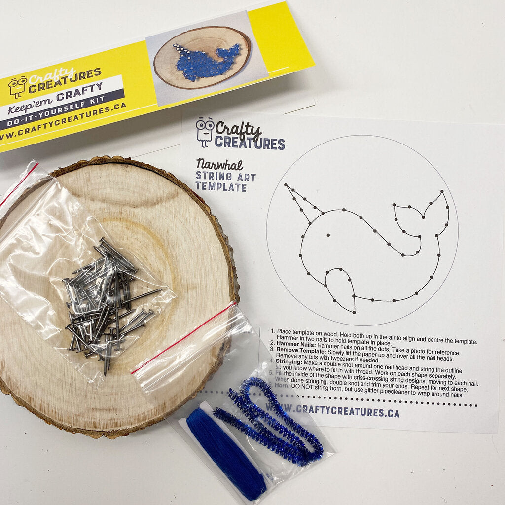 STRING ART WOOD SLICE KIT - NARWHAL