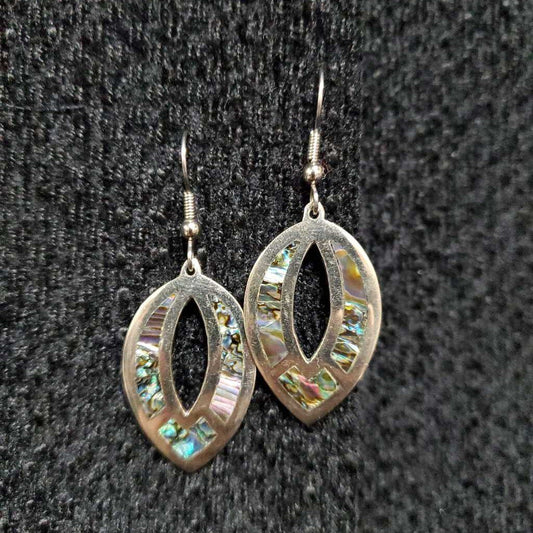 SILVER DROP EARRINGS WITH SHELL INLAY