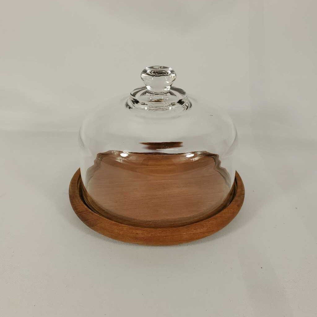 GLASS CLOCHE ON WOODEN BASE