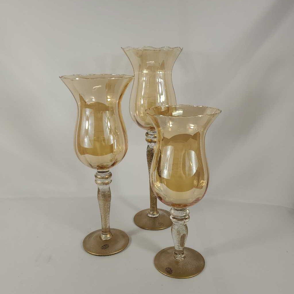 S/3 AMBER CANDLE HOLDERS