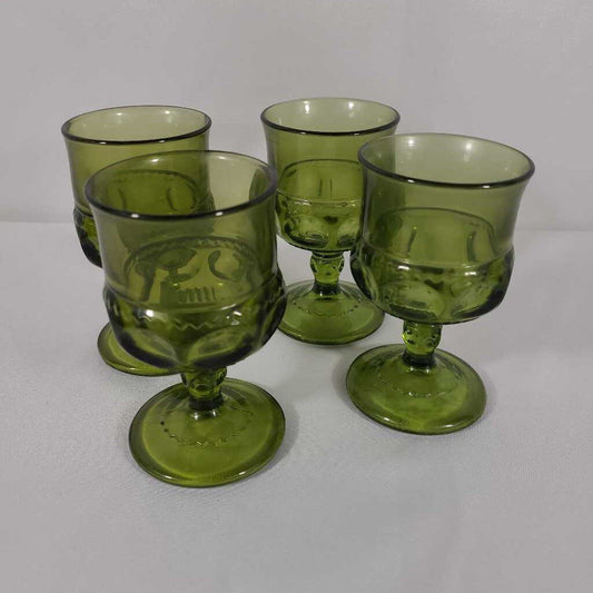 S/4 GREEN THUMBPRINT GLASSES