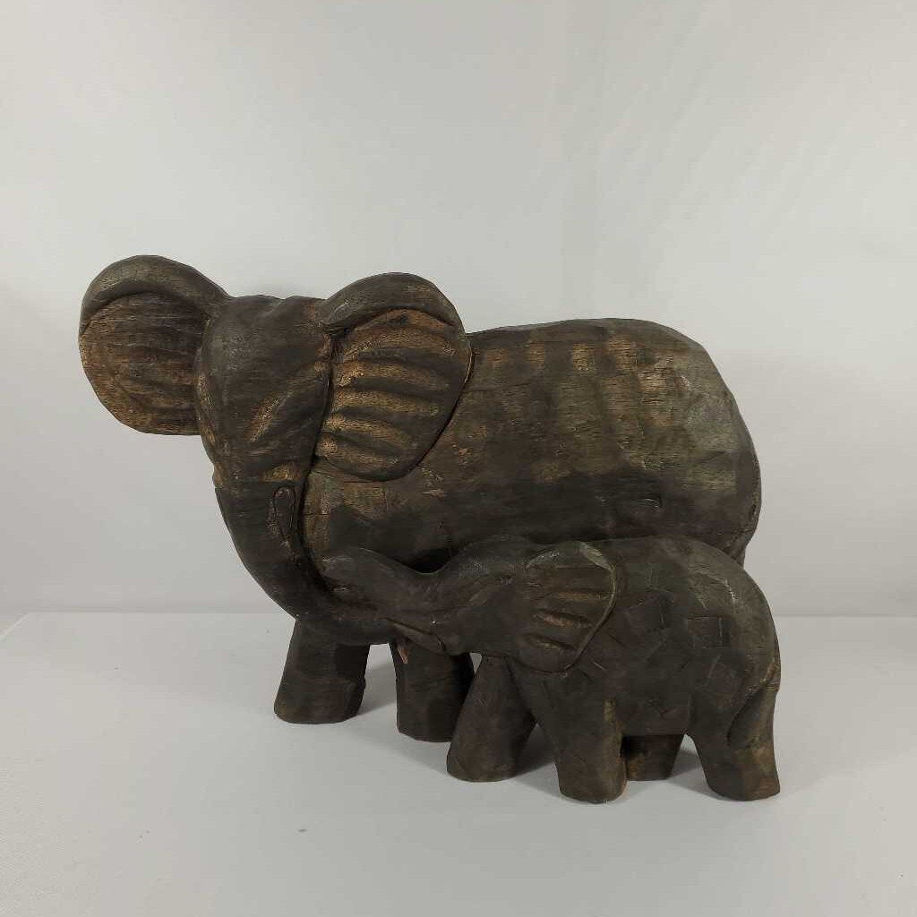 DOUBLE WOOD CARVED ELEPHANT