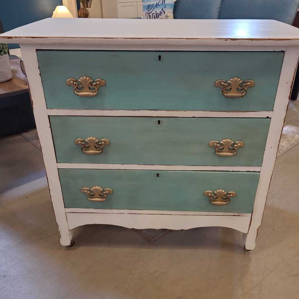 NEWLY PAINTED BLUE & WHITE DRESSER