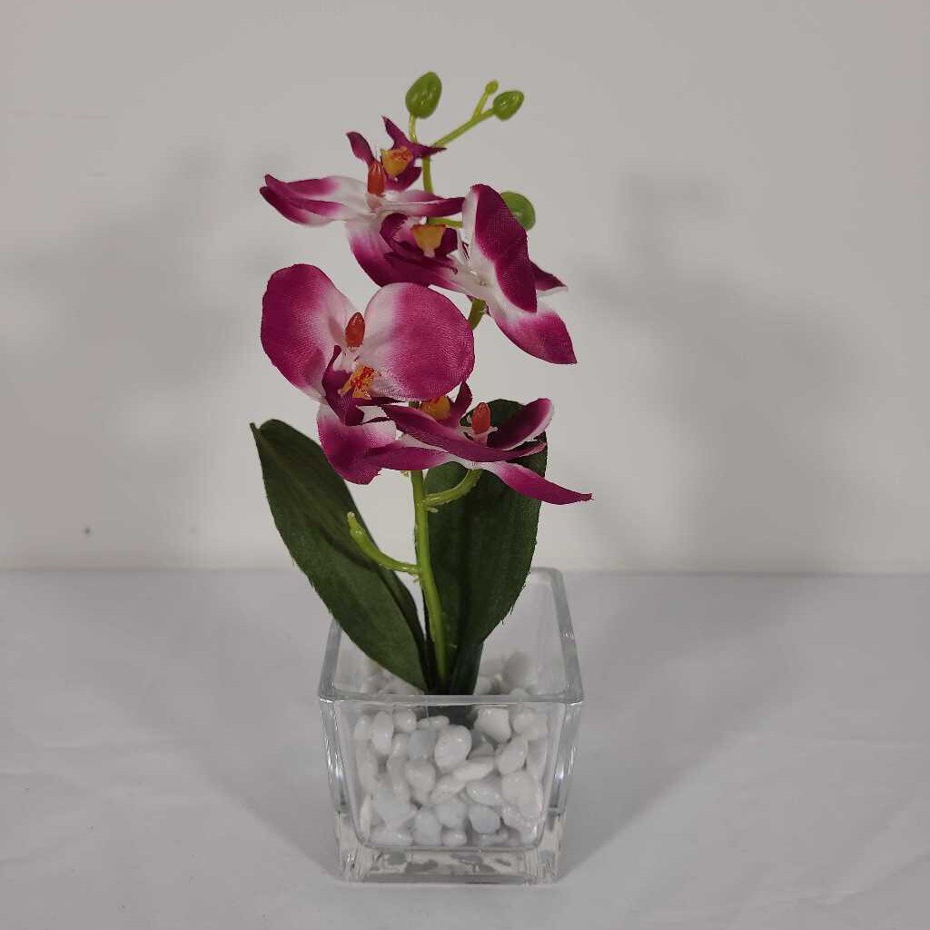 FAUX DARK PINK ORCHID IN GLASS POT