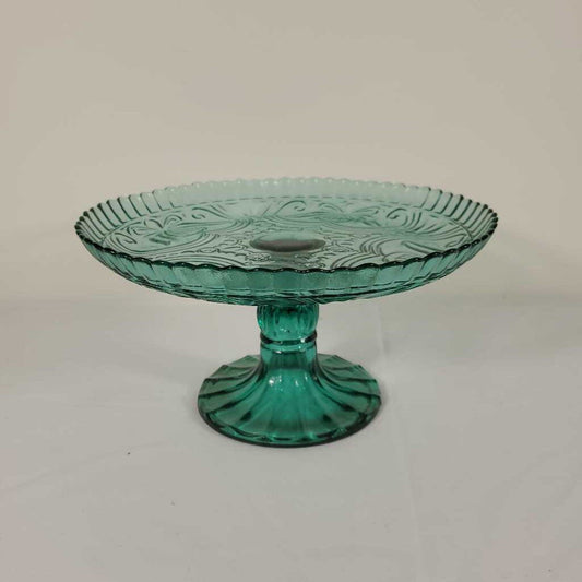 GREEN GLASS FOOTED DISH