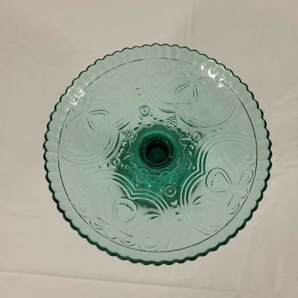 GREEN GLASS FOOTED DISH