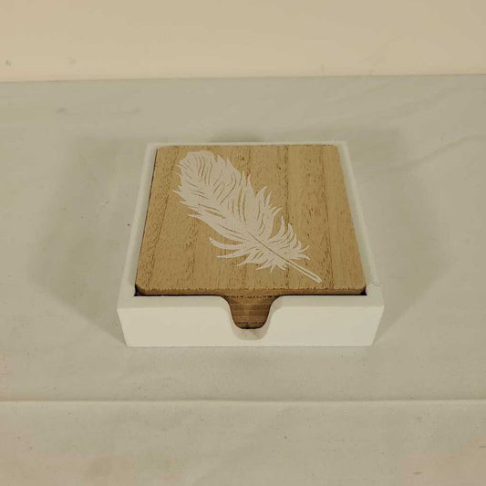 S/6 FEATHER COASTERS IN BOX