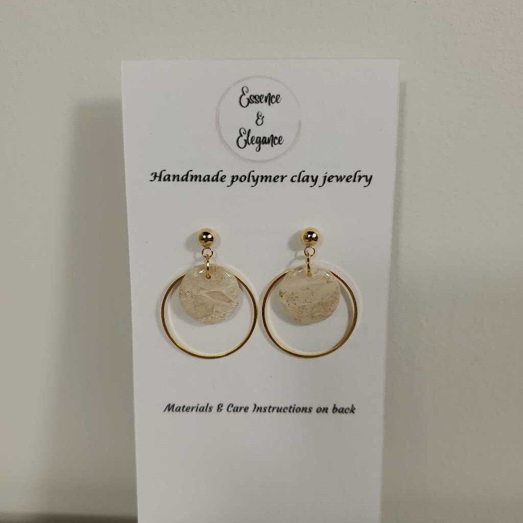 WHITE & GOLD CIRCLE HOOP EARRINGS