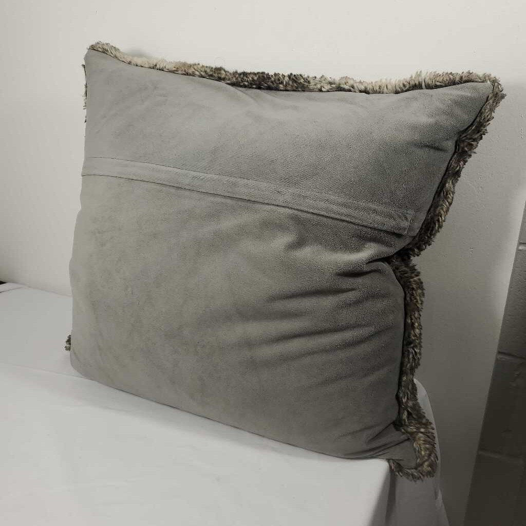 DOWN FILLED FAUX FUR PILLOW W/GREY BACKING