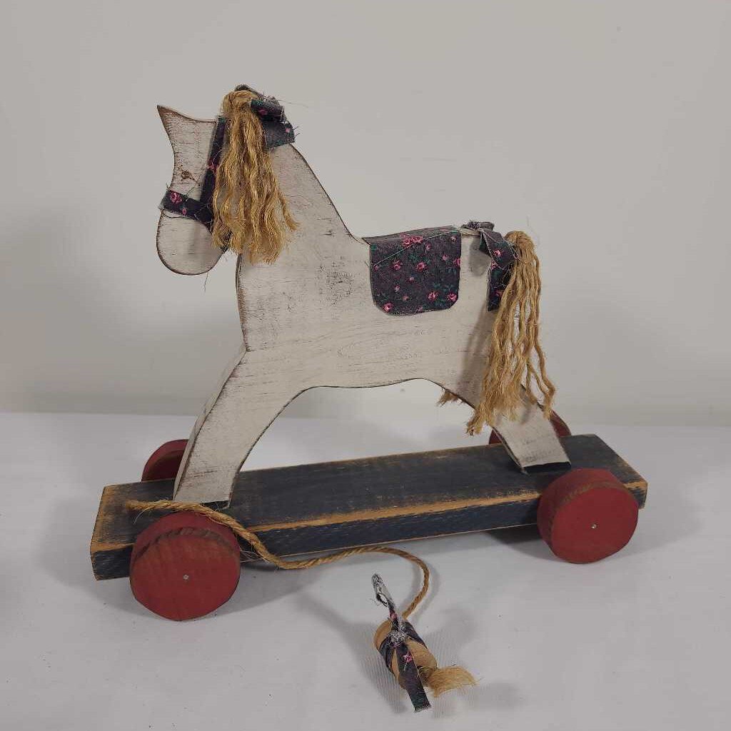 WOODEN ROCKING HORSE ON WHEELS