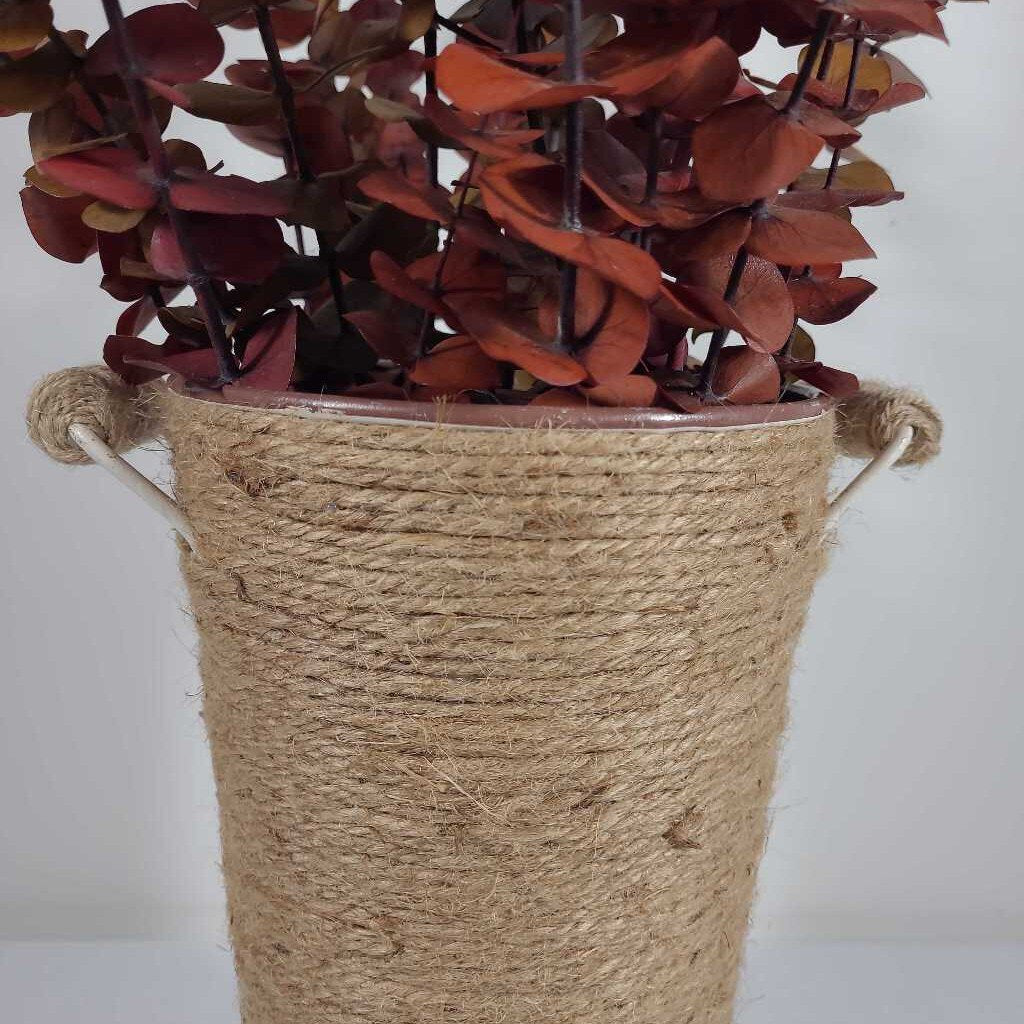 TWINE WRAPPED BUCKET W/EUCALYPTUS